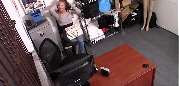  Blonde shoplyfter Scarlett Fall gets a hard banging from the pervy security officer